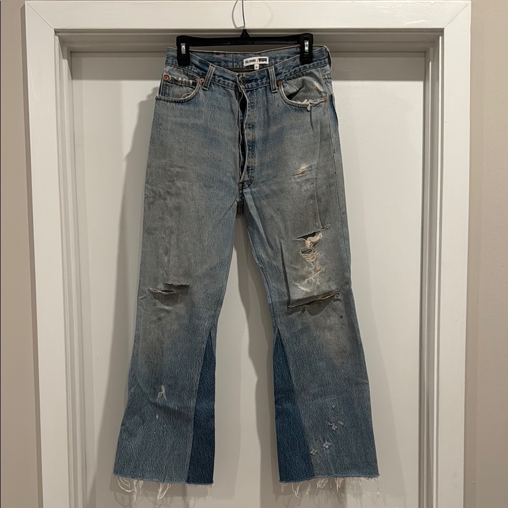 Re/Done Light Blue Distressed Bootcut Jeans